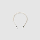 The KIKI and JOJO Girls Crystal Bead Headband features clear and white beads, making it a charming flower girl accessory. Shown on a light gray background.