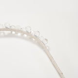 The KIKI and JOJO Girls Crystal Bead Headband, shown on a white background, features silver accents and clear round beads—an ideal accessory for flower girls or birthday parties.