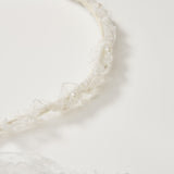 The KIKI and JOJO Girls Pearl Lace Ribbon Headband is featured in a close-up on a plain white background, showcasing its handcrafted design—an ideal accessory for flower girls.