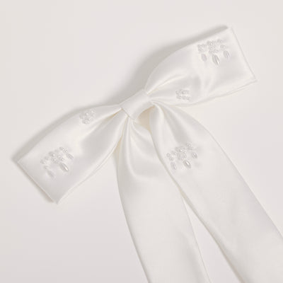 Girls Hand-Beaded Pearl Satin Bow Hair Clip