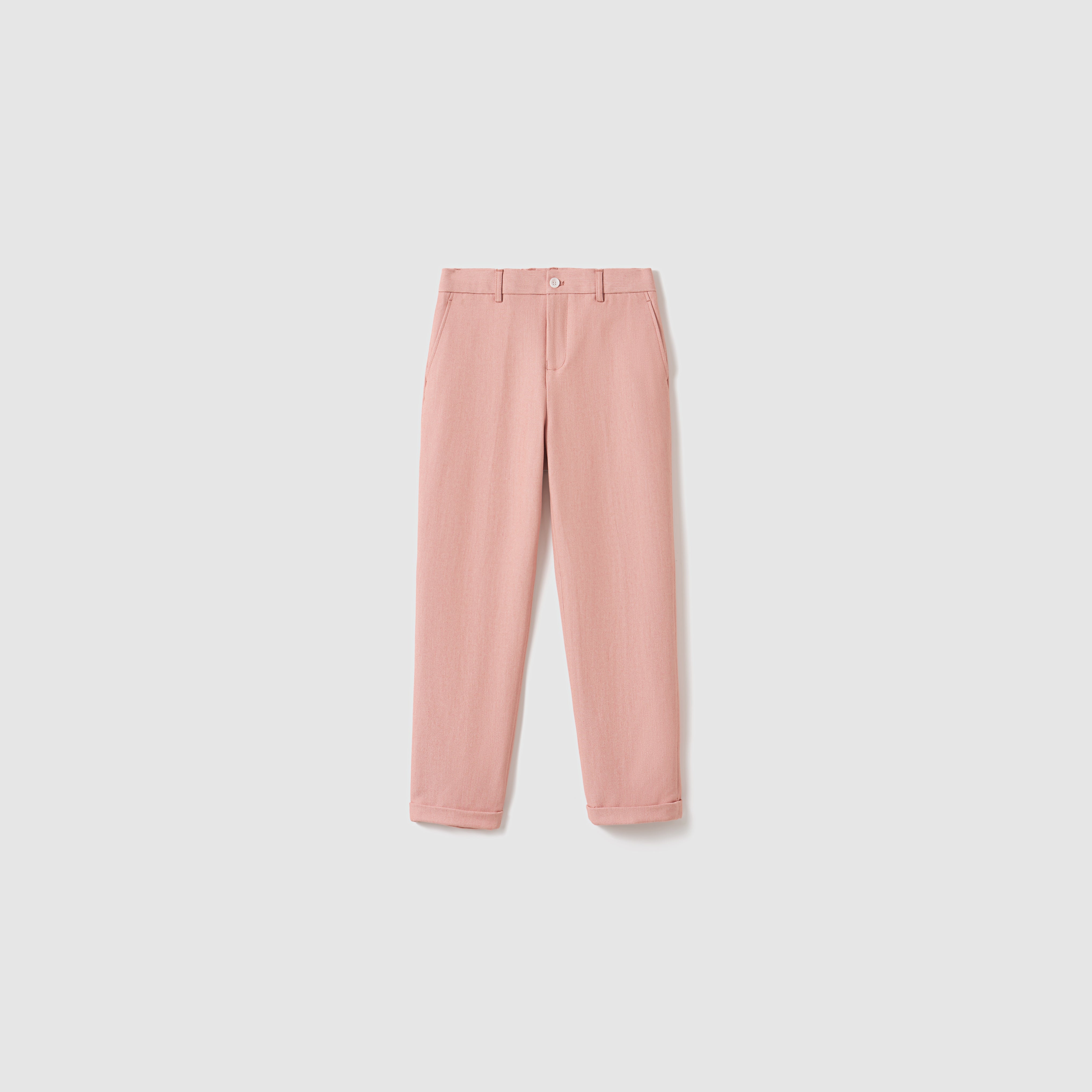 The KIKI and JOJO Blush Reverie Suit Pants for boys feature belt loops, side pockets, an adjustable waistband, and a single button closure, shown against a plain white background.
