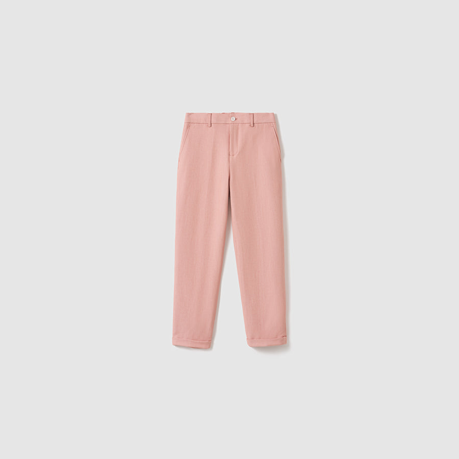 The KIKI and JOJO Blush Reverie Suit Pants for boys feature belt loops, side pockets, an adjustable waistband, and a single button closure, shown against a plain white background.