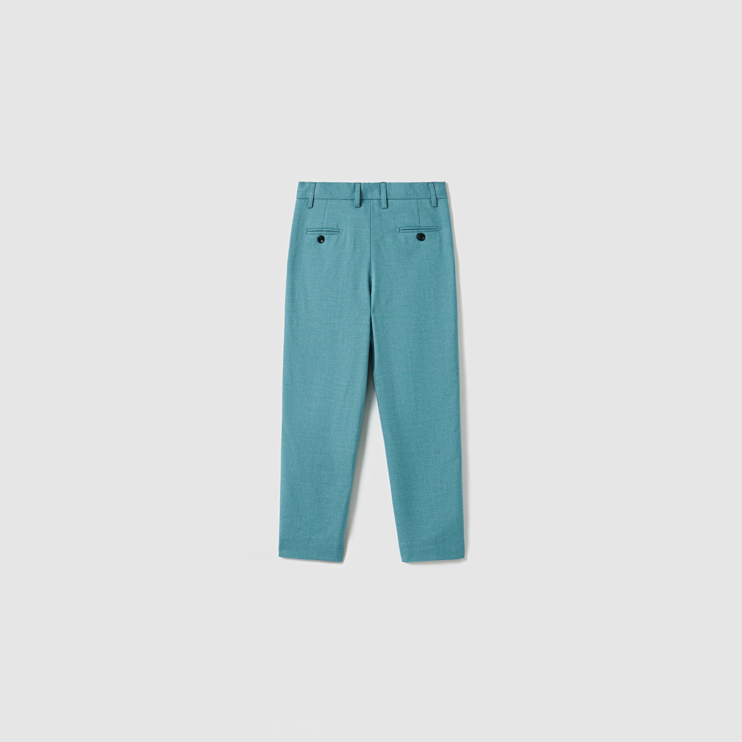 Celeste Whimsy Suit Pants by KIKI and JOJO shown flat from the back, with an adjustable waistband, two back pockets with black buttons, and belt loops at the waist.