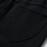 Close-up of a Petal Whisper Dress Pants pocket by KIKI and JOJO, featuring a black stretchy fabric with visible "W" pattern stitching on the flap.
