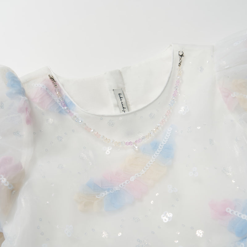 Feather Bloom Pastel Tulle Dress