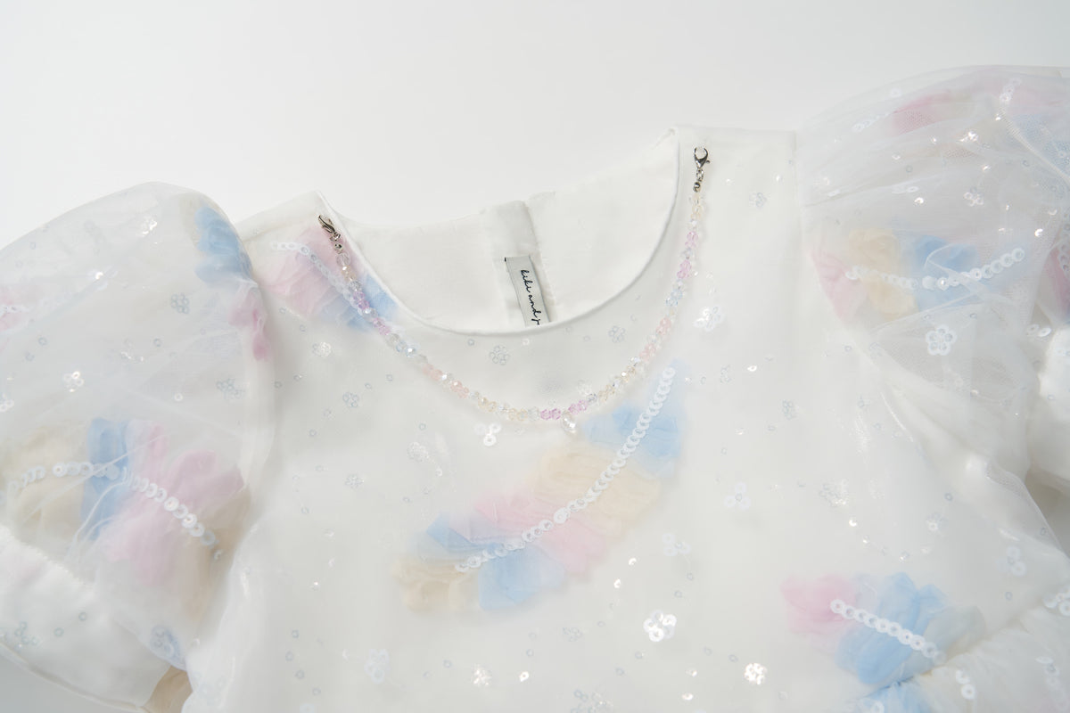 Feather Bloom Pastel Tulle Dress