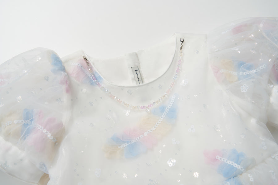 Feather Bloom Pastel Tulle Dress