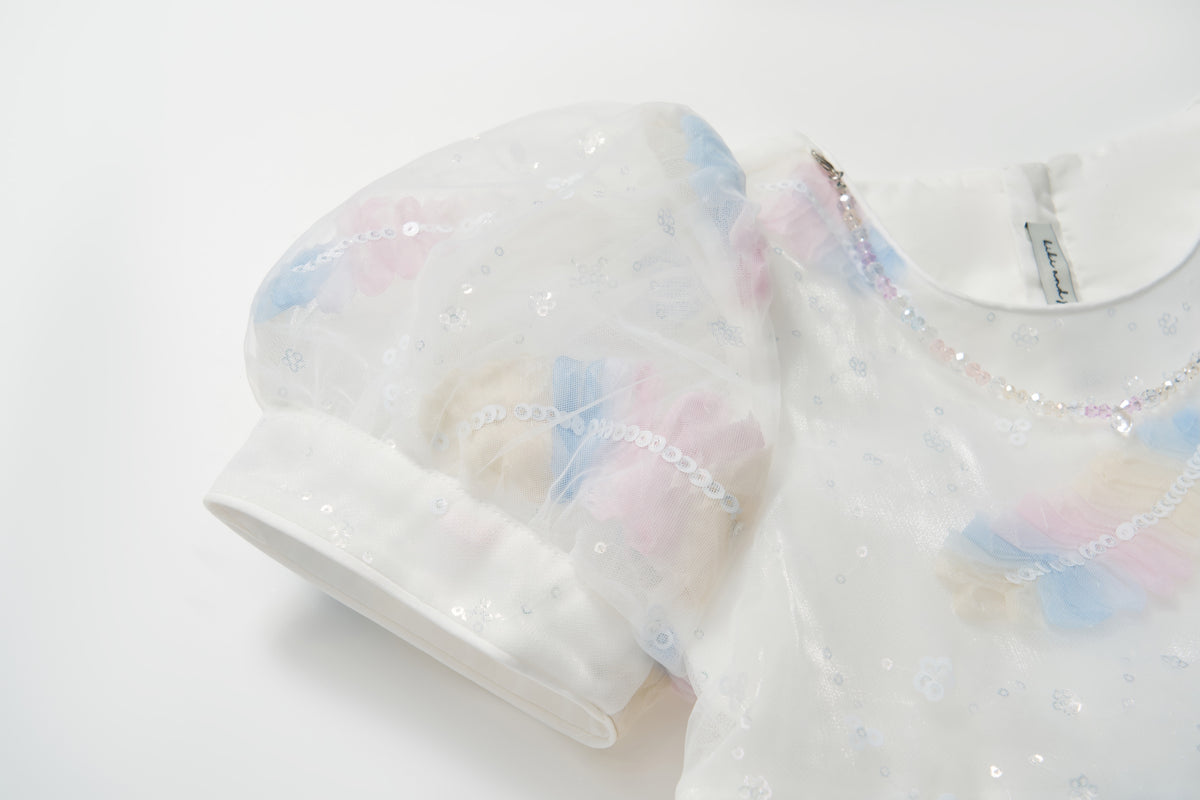 Feather Bloom Pastel Tulle Dress