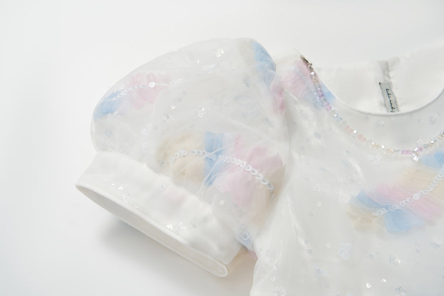 Feather Bloom Pastel Tulle Dress