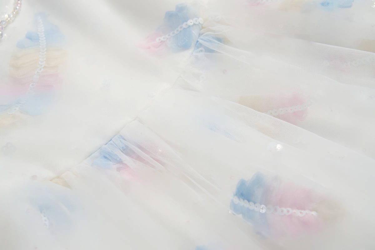 Feather Bloom Pastel Tulle Dress