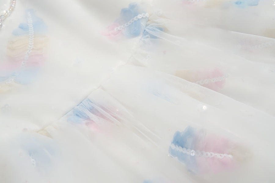 Feather Bloom Pastel Tulle Dress