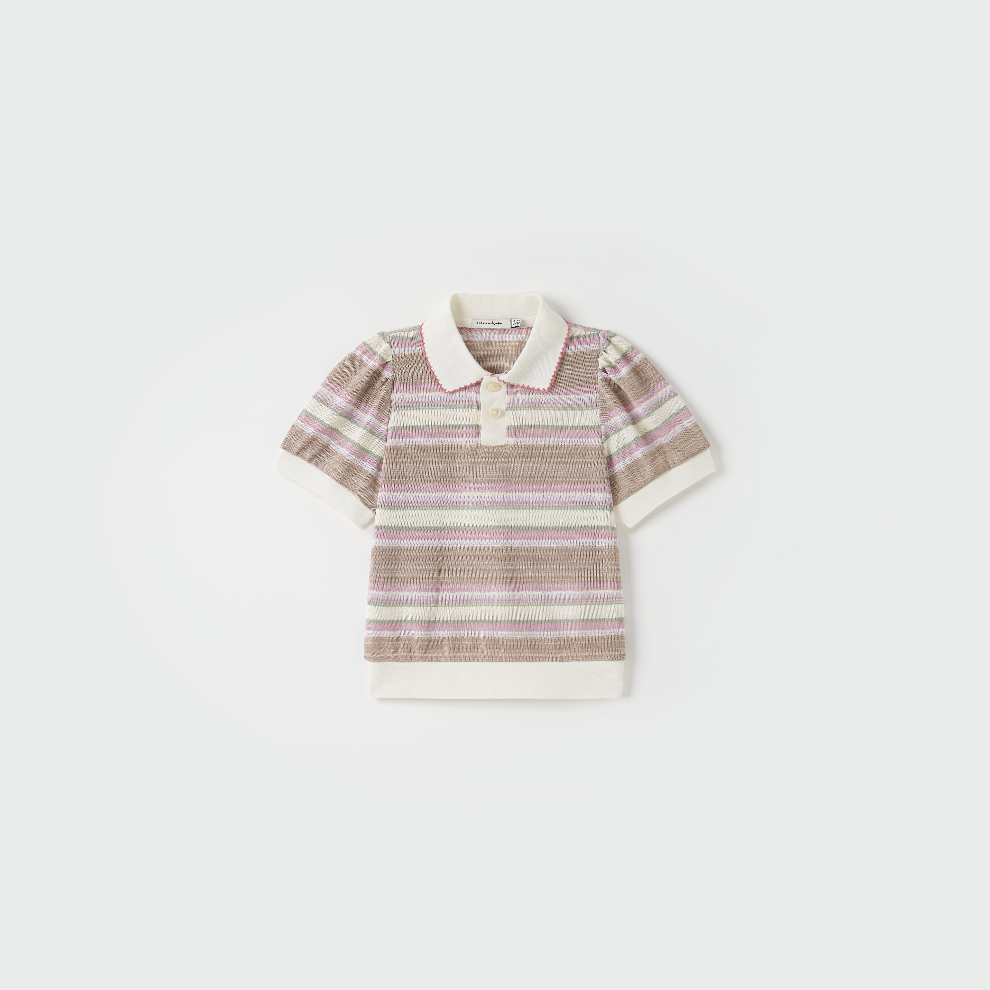 Blush Pink Meadow Stripe Knit Polo Top