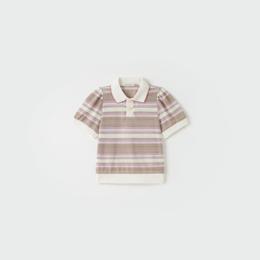 Blush Pink Meadow Stripe Knit Polo Top