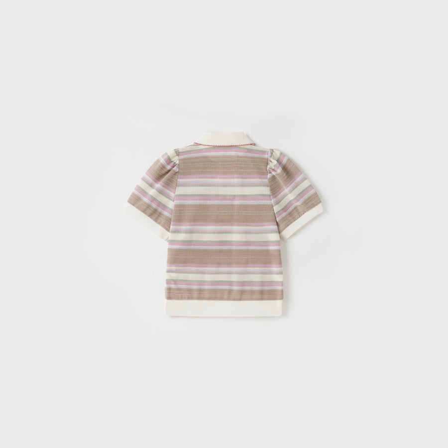 Blush Pink Meadow Stripe Knit Polo Top