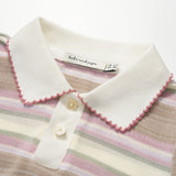 Blush Pink Meadow Stripe Knit Polo Top
