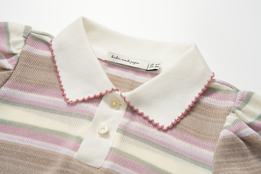 Blush Pink Meadow Stripe Knit Polo Top
