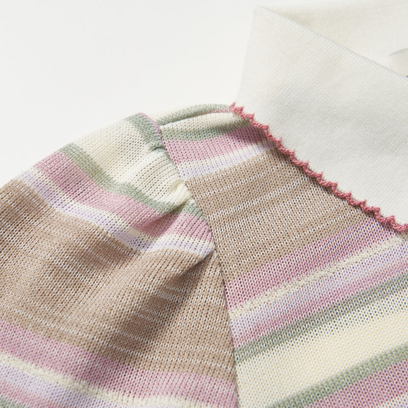 Blush Pink Meadow Stripe Knit Polo Top