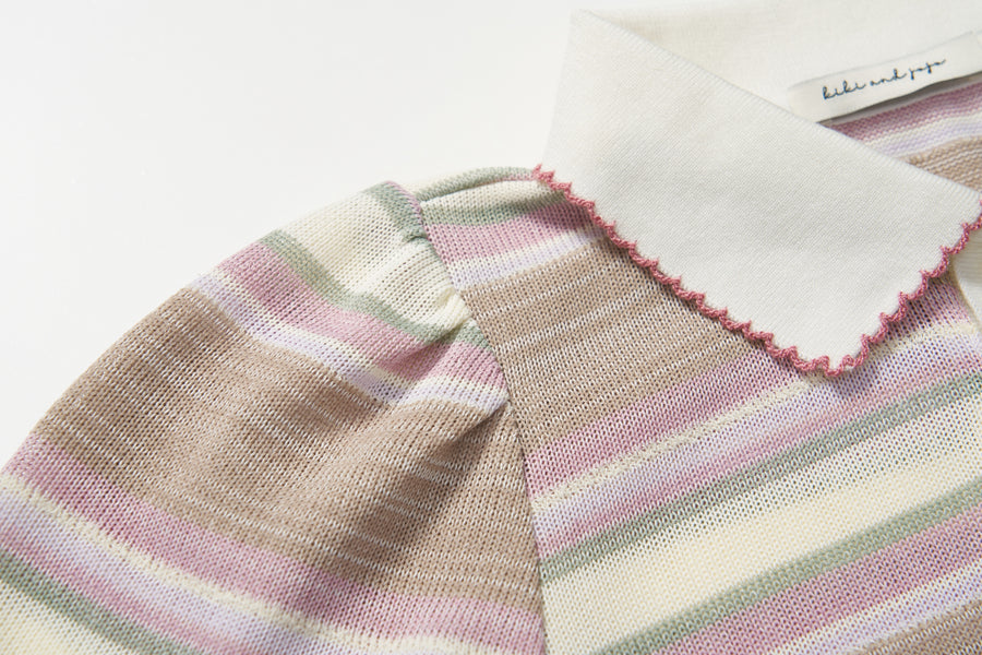 Blush Pink Meadow Stripe Knit Polo Top