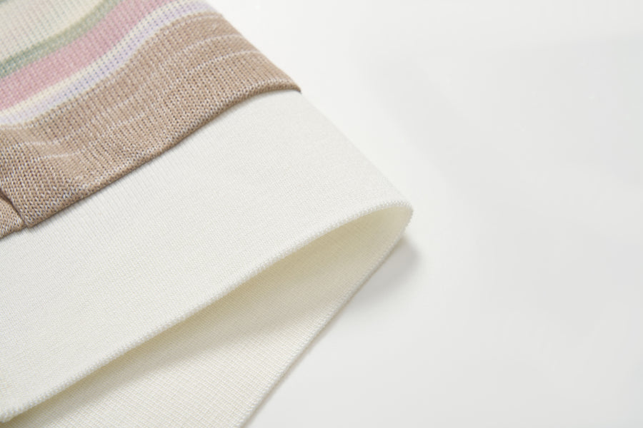 Blush Pink Meadow Stripe Knit Polo Top