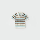 Sky Blue Meadow Stripe Knit Polo Top