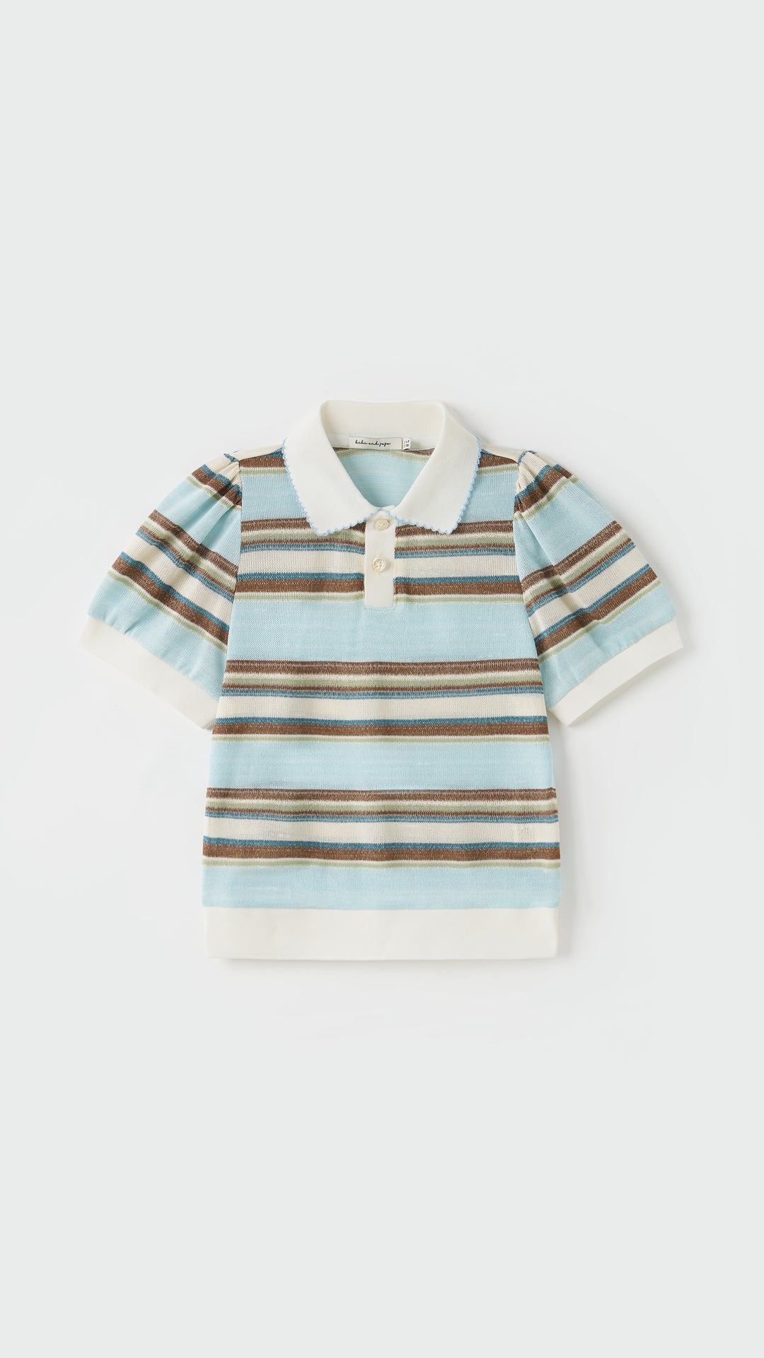 Sky Blue Meadow Stripe Knit Polo Top