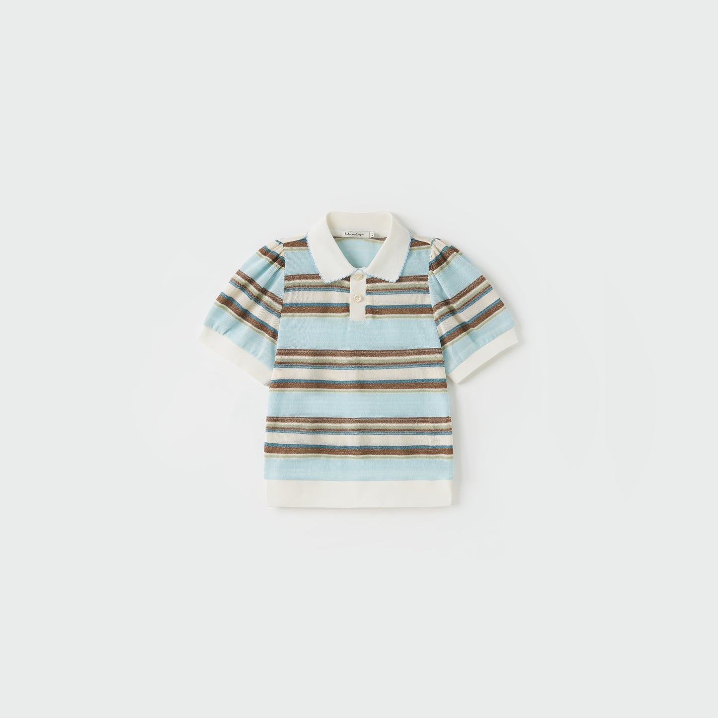 Sky Blue Meadow Stripe Knit Polo Top