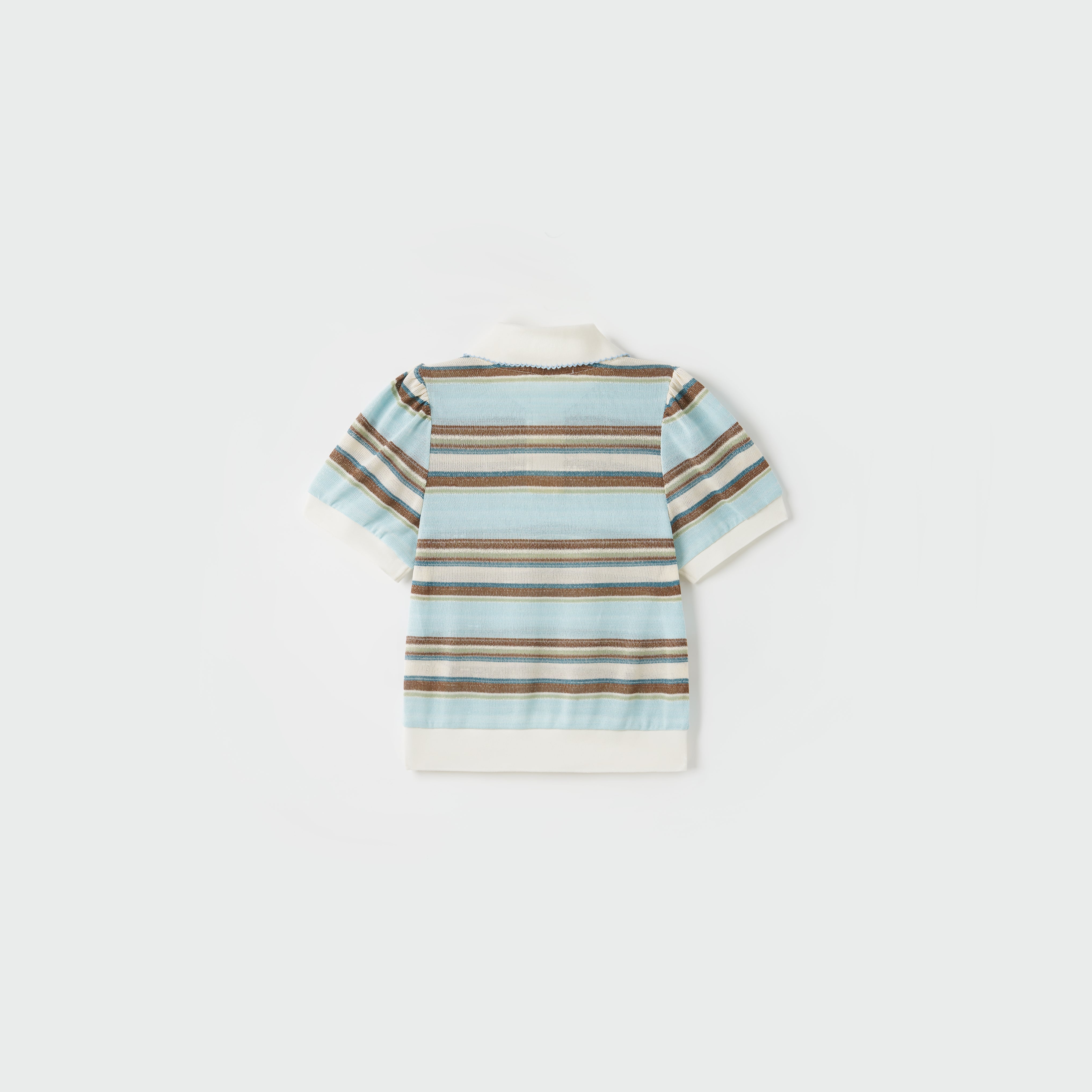 Sky Blue Meadow Stripe Knit Polo Top
