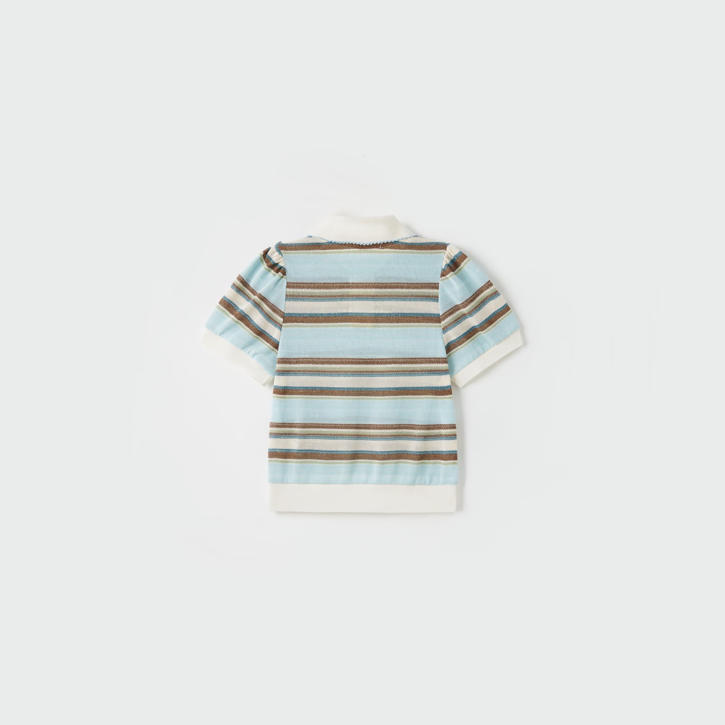 Sky Blue Meadow Stripe Knit Polo Top