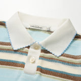 Sky Blue Meadow Stripe Knit Polo Top