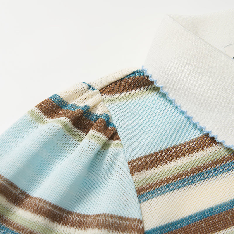 Sky Blue Meadow Stripe Knit Polo Top