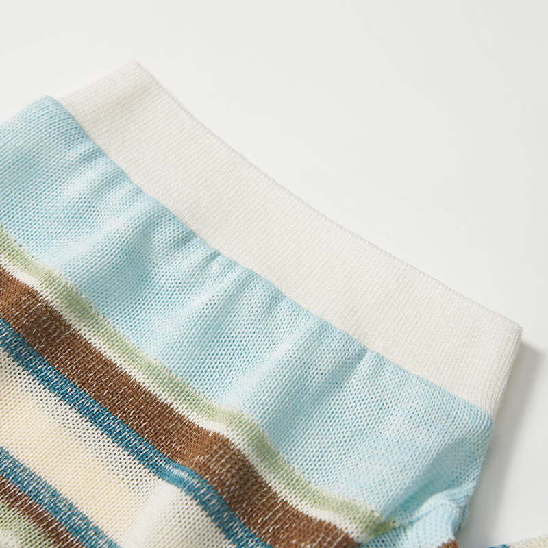 Sky Blue Meadow Stripe Knit Polo Top
