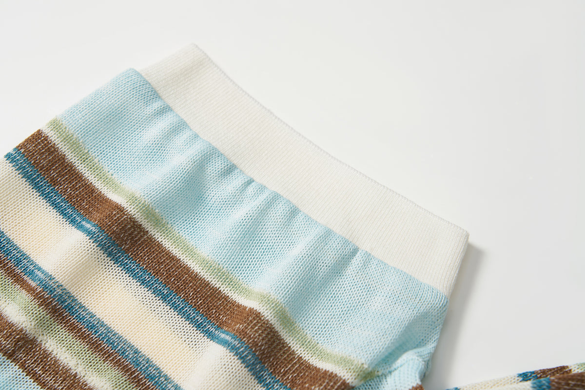 Sky Blue Meadow Stripe Knit Polo Top