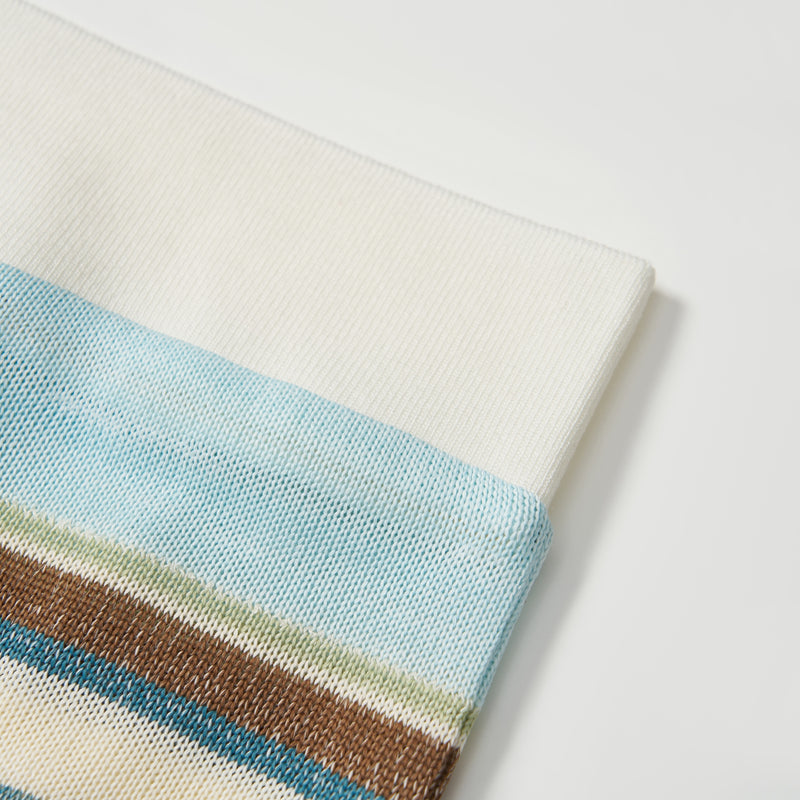 Sky Blue Meadow Stripe Knit Polo Top