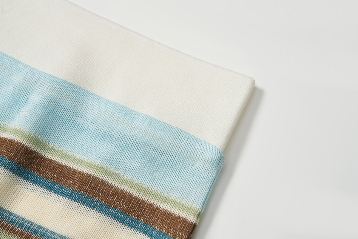 Sky Blue Meadow Stripe Knit Polo Top