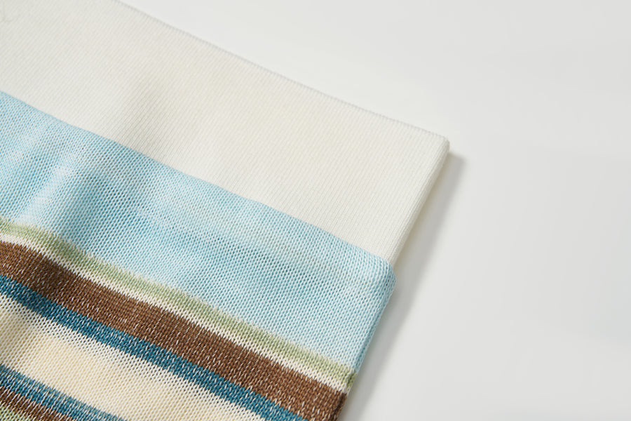 Sky Blue Meadow Stripe Knit Polo Top