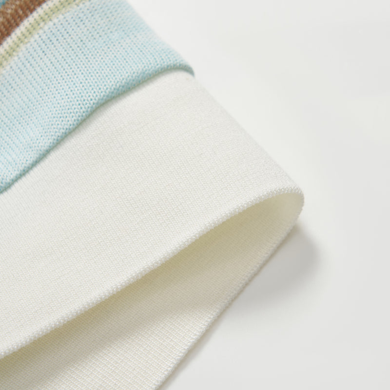 Sky Blue Meadow Stripe Knit Polo Top
