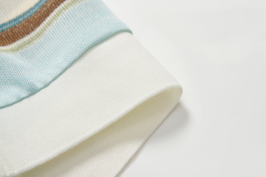 Sky Blue Meadow Stripe Knit Polo Top