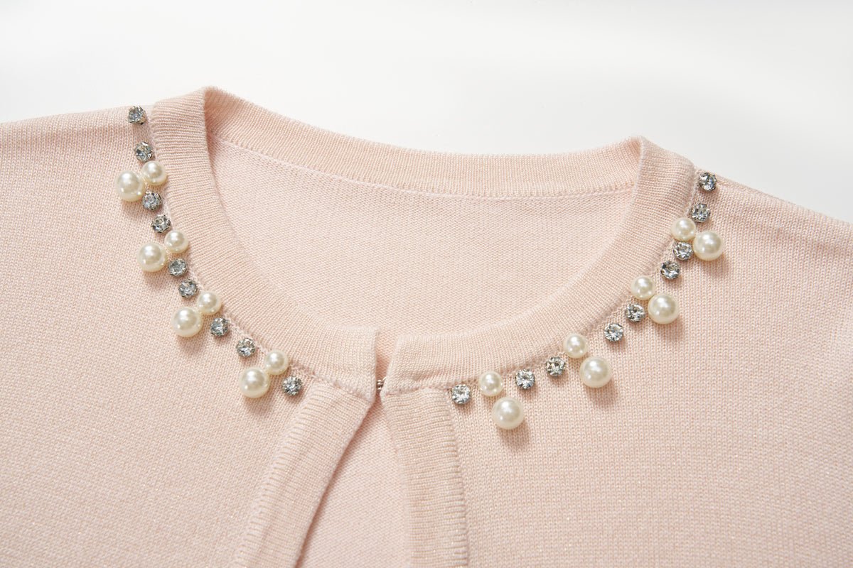 Blush Petal Pearl Knit Cardigan