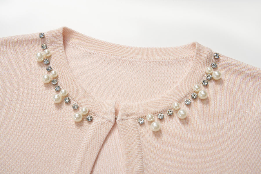 Blush Petal Pearl Knit Cardigan