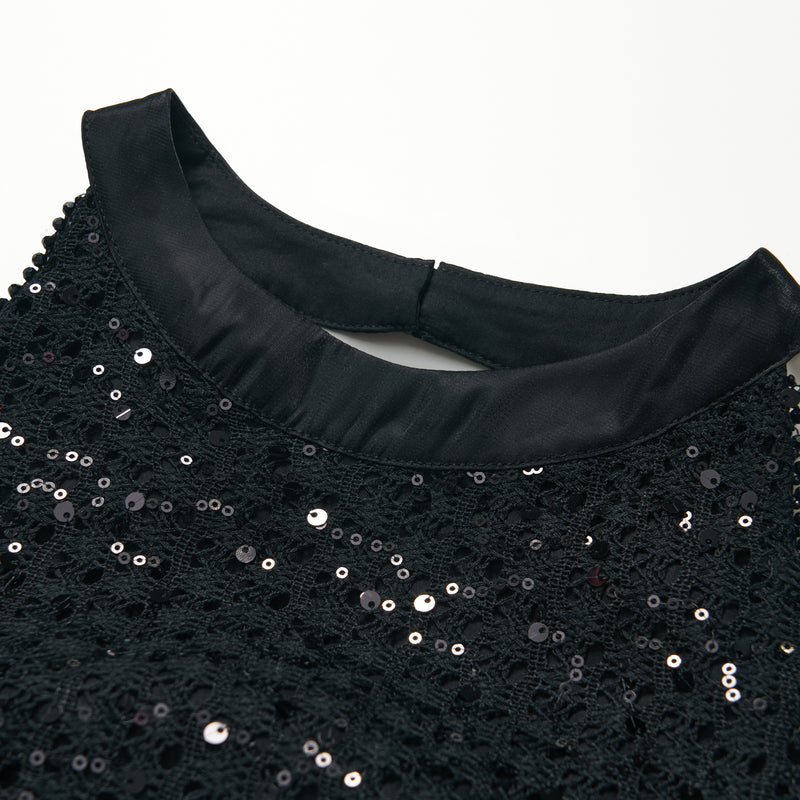 Midnight Sequin Knit Lace Tulle Dress