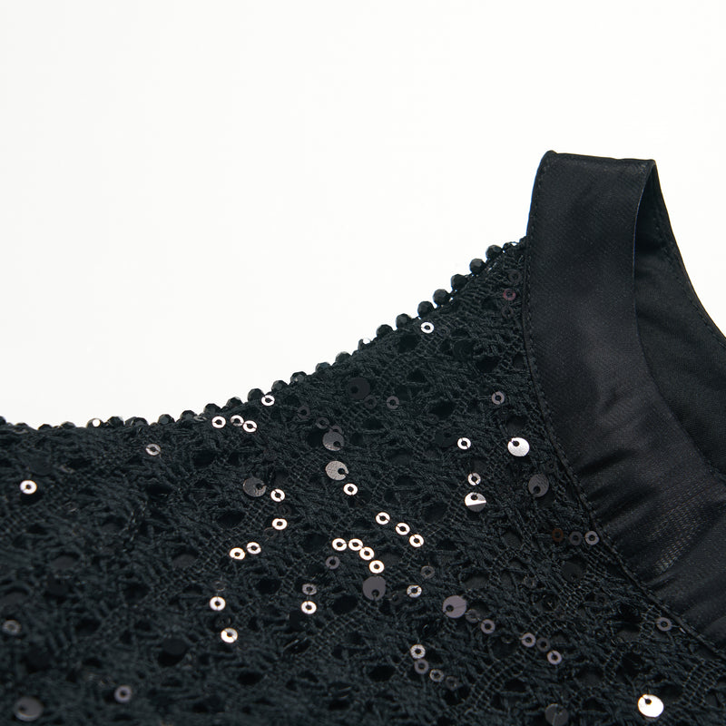 Midnight Sequin Knit Lace Tulle Dress