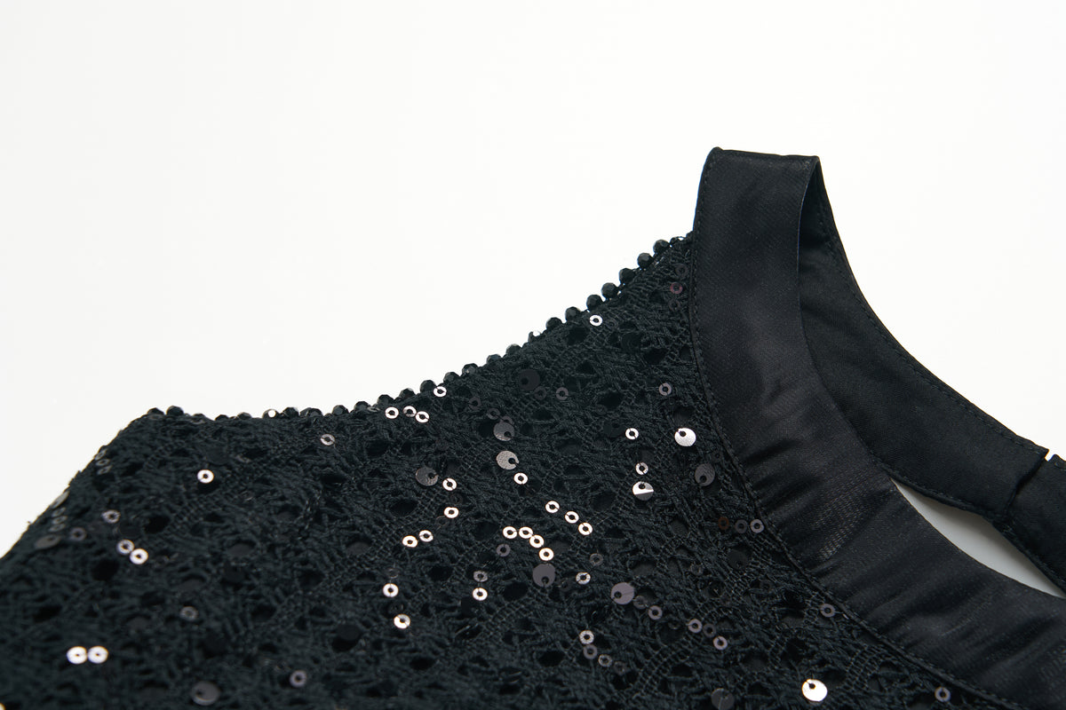 Midnight Sequin Knit Lace Tulle Dress