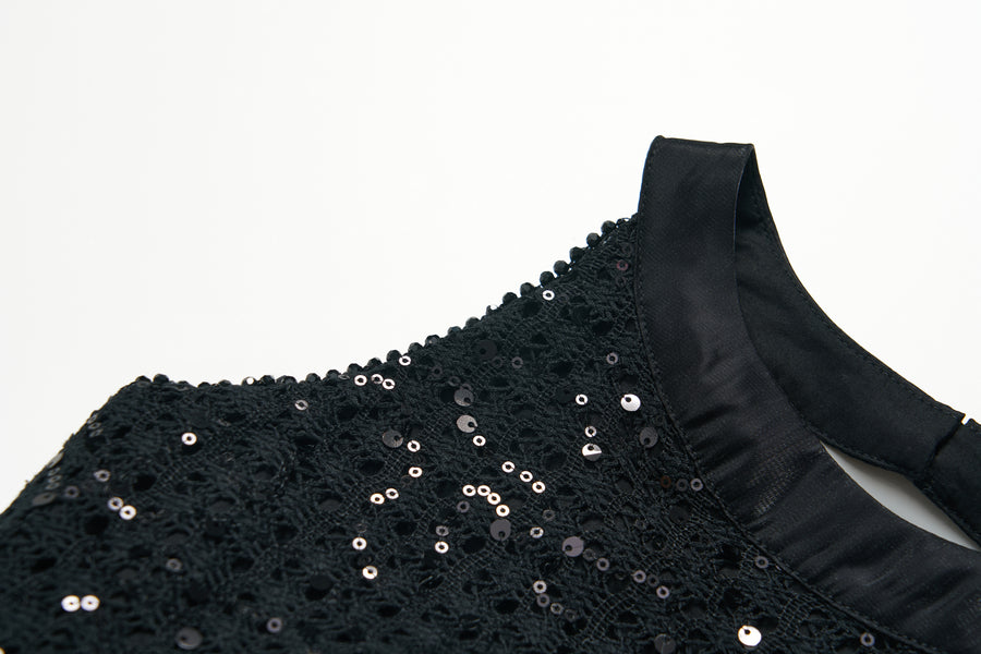 Midnight Sequin Knit Lace Tulle Dress