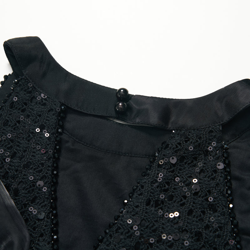 Midnight Sequin Knit Lace Tulle Dress