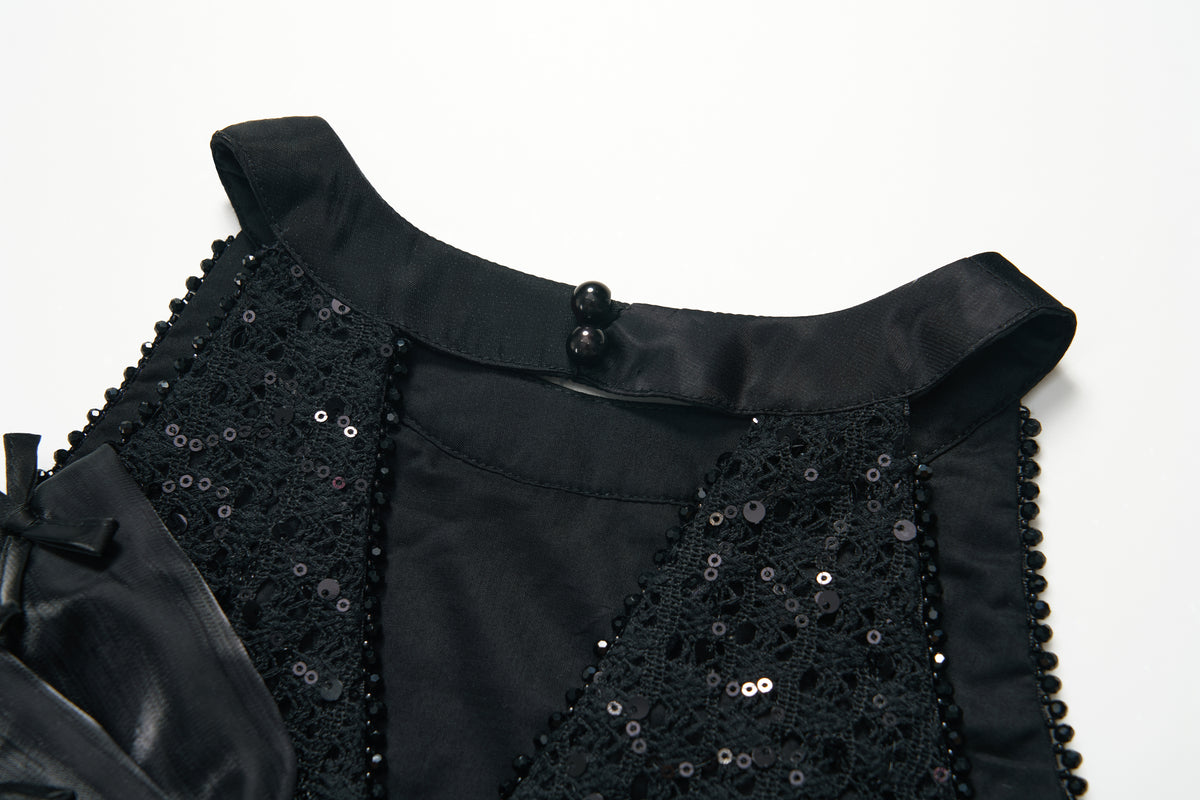 Midnight Sequin Knit Lace Tulle Dress
