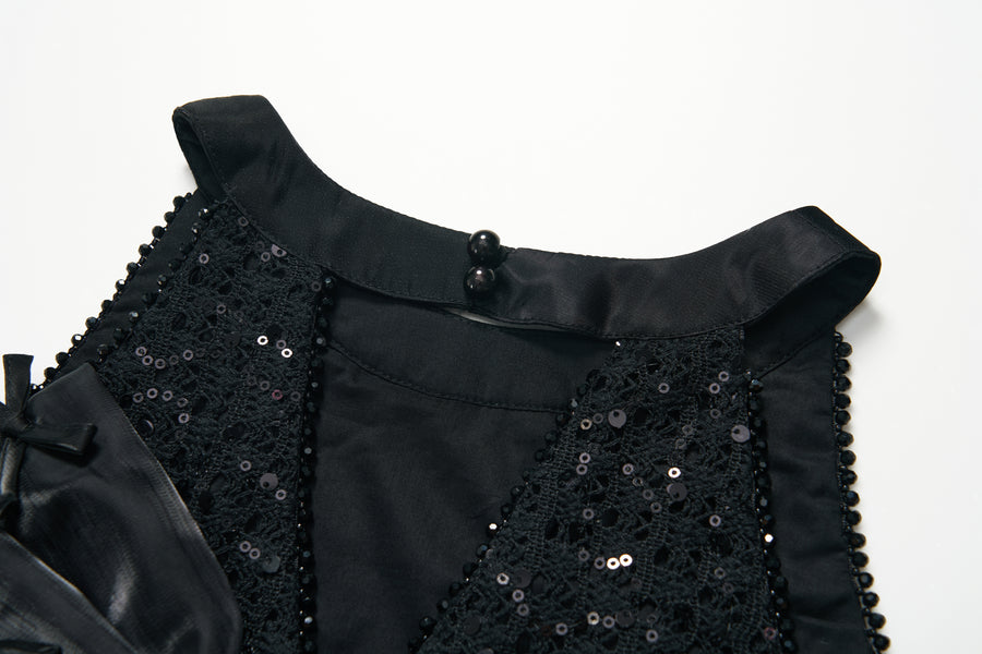 Midnight Sequin Knit Lace Tulle Dress