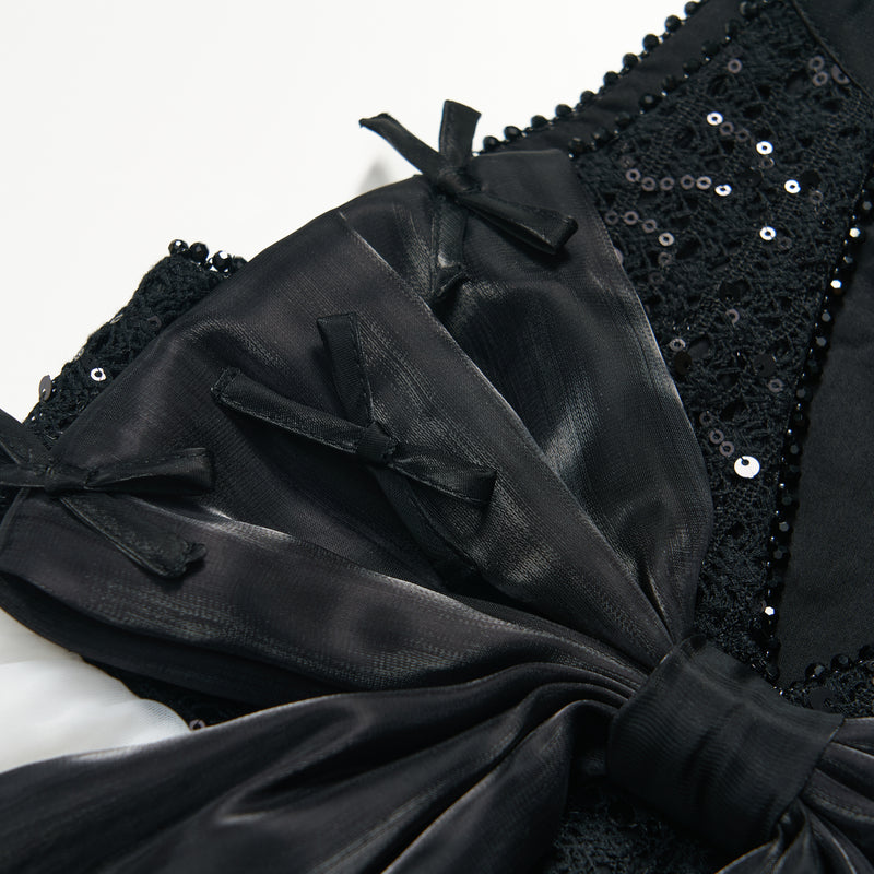 Midnight Sequin Knit Lace Tulle Dress