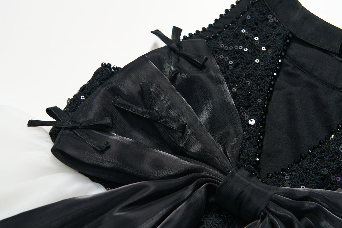 Midnight Sequin Knit Lace Tulle Dress