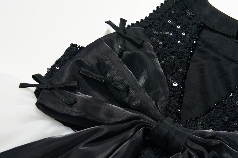 Midnight Sequin Knit Lace Tulle Dress