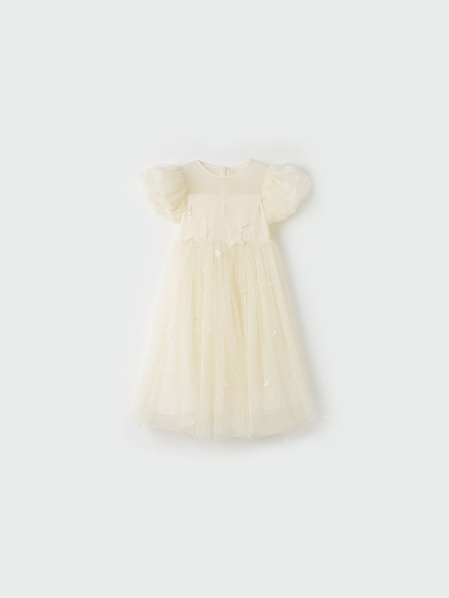 Mooncream Feather Pearl Tulle Dress